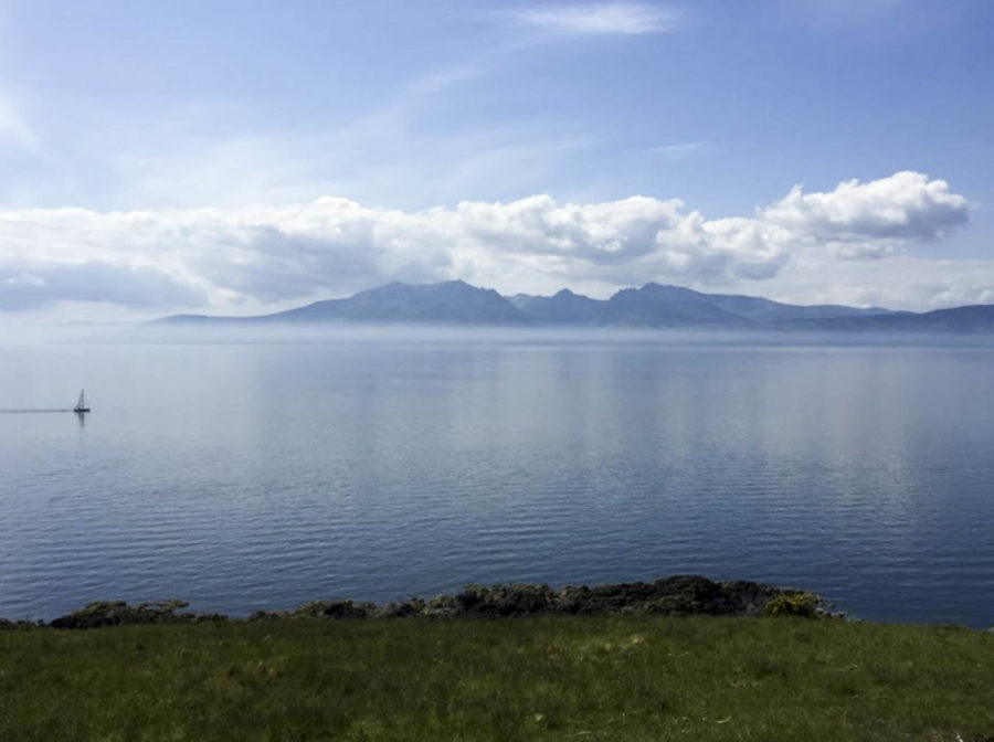 The vitrified circle of Dunagoil with the hills of Arran in the distance. Image: John Dalton