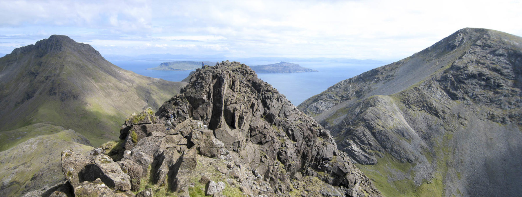 Tralleval Panorama, isle of Rum - looking out over three peaks to the Isle of Eigg and the mainland