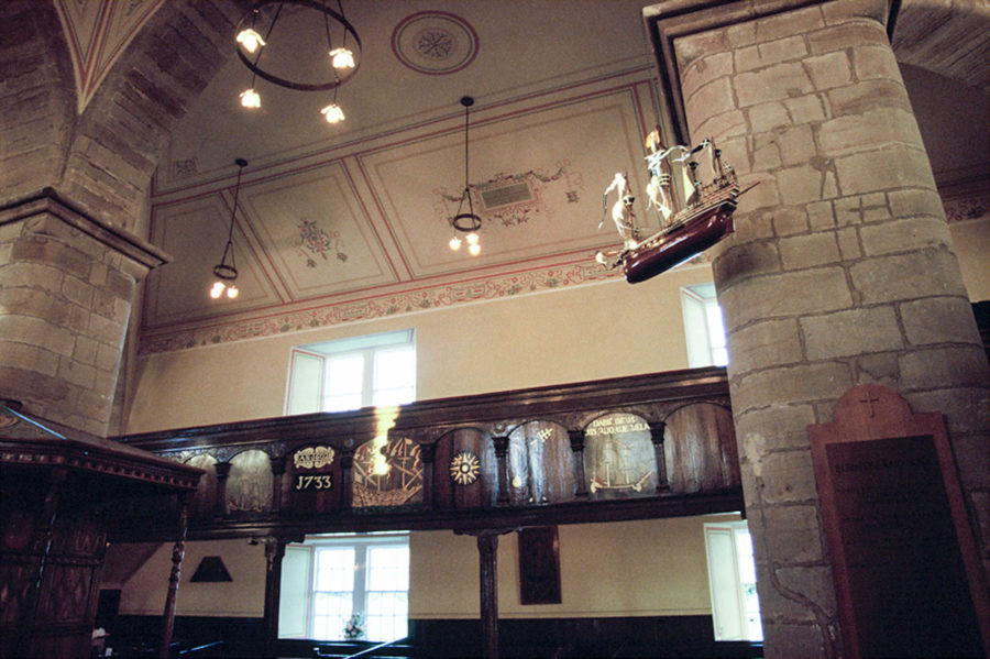 St Columba's Kirk, Burntisland - interior with boat.