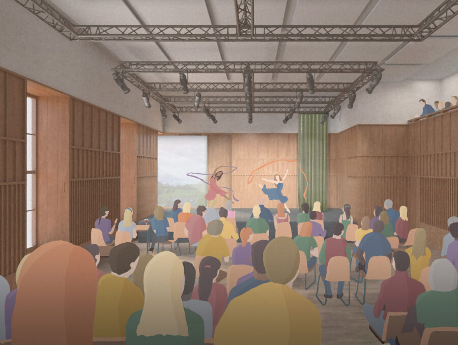 Internal visualisation of dance event in new Strathearn Arts Venue