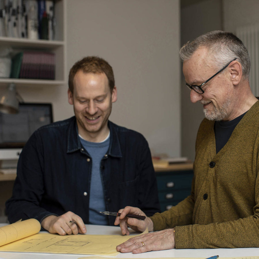 Robin Livingston and Malcolm Fraser, architects - at their Edinburgh studio 7 O7 A7355 Photograph by Angus Bremner