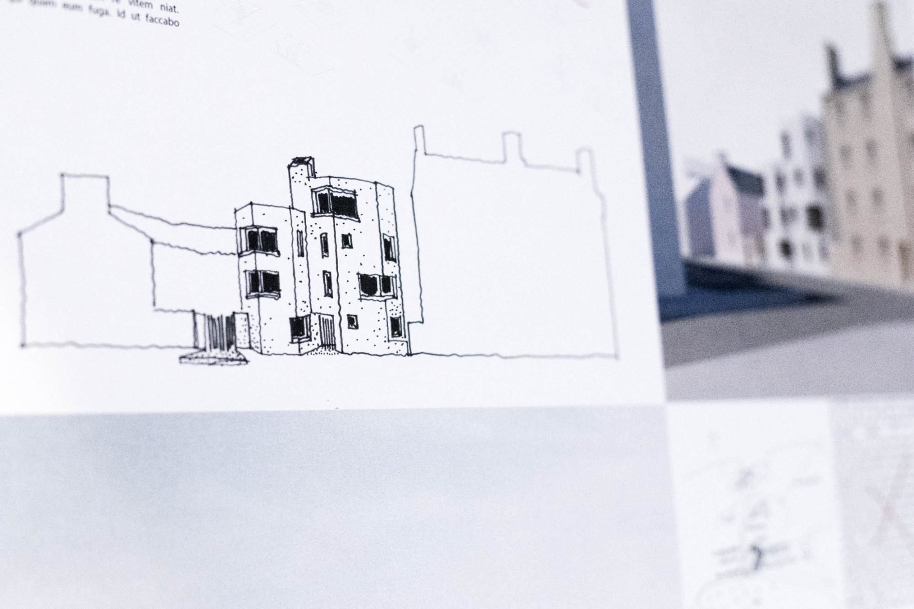 Drawings and renders in the studio at Fraser/Livingstone Architects Edinburgh