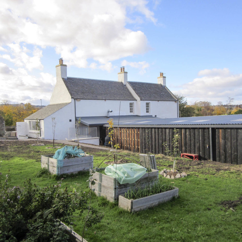 Bridgend Farmhouse - historic farmhouse on the outskirts of Edinburgh, restored. Viewed from the garden