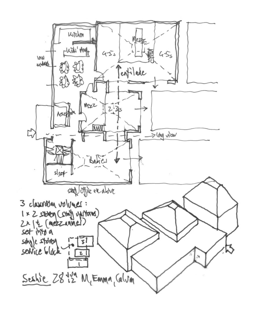 Arcadia site and building plan sketch