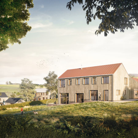 Athron Hill Exterior - render of residential development set in countryside, Perth & Kinross