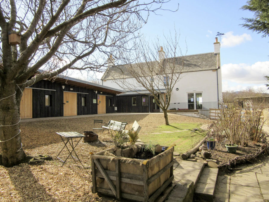 Bridgend Farmhouse - historic farmhouse on the outskirts of Edinburgh, restored. View of workshops and garden towards house