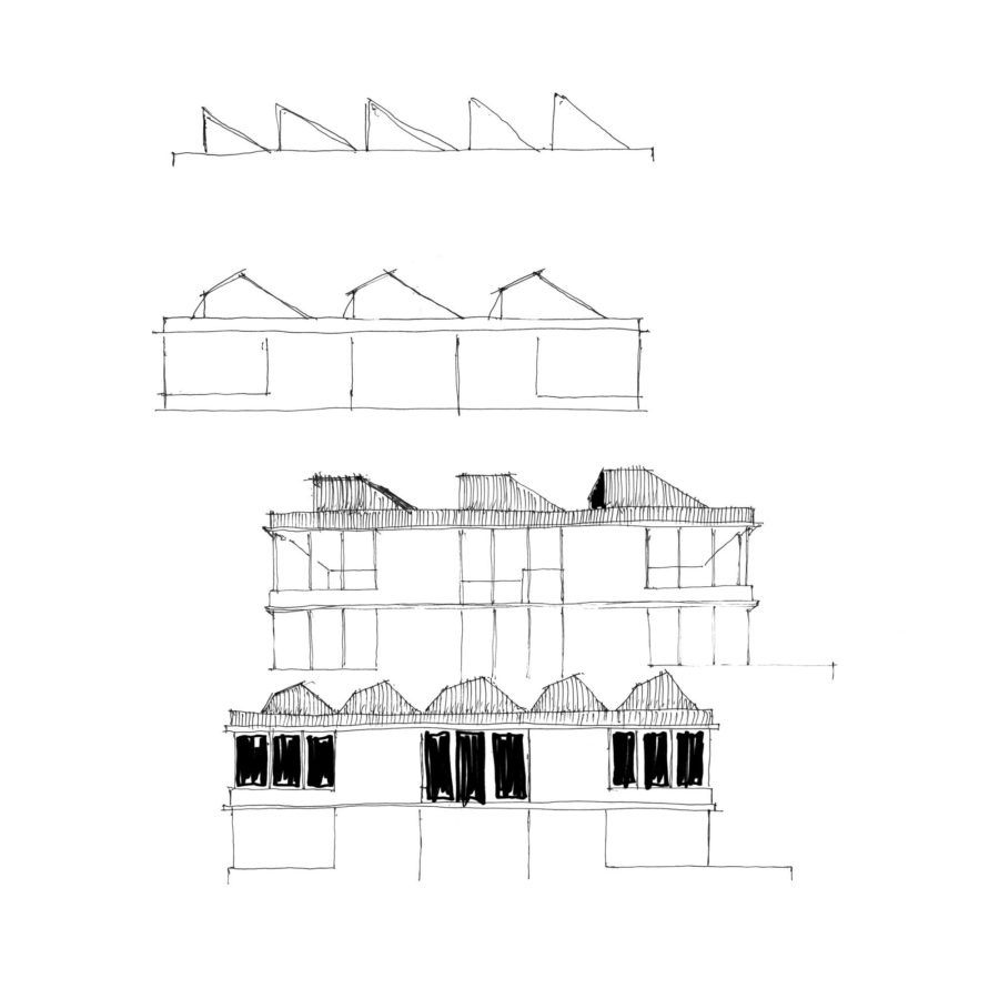 Roof forms sketch - Kinning Park complex. Angular forms