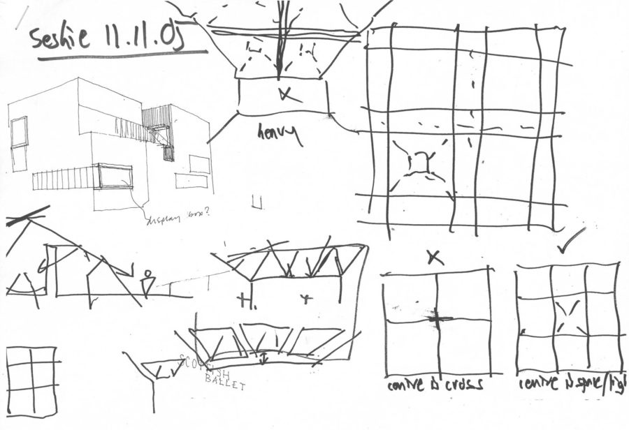 Pen sketch of roof forms - Scottish Ballet, Glasgow. Malcolm Fraser Architects